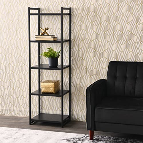 Household Essentials 5 Shelf Free Standing Book Case, Black Oak Finish