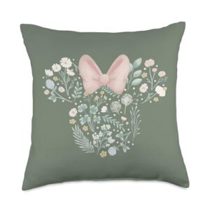 disney minnie mouse icon spring flowers sage green throw pillow, 18x18, multicolor
