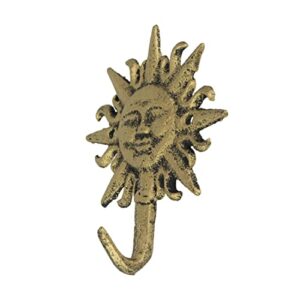 Set of 3 Vintage Sun-Face Cast Iron Decorative Wall Hooks in Antique Gold Finish - Elegant Towel or Coat Hanger Rack for Home Decor - 5.75 Inches High