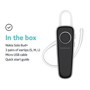 Nokia SB-201 Solo Bud+ - in Ear Mono Bluetooth Wireless Headset for Phone - Multi-Point Connectivity, IPX4 Water Resistant Design, 6.5-Hour Playtime, Lightweight, Smart Voice Assistant Compatible