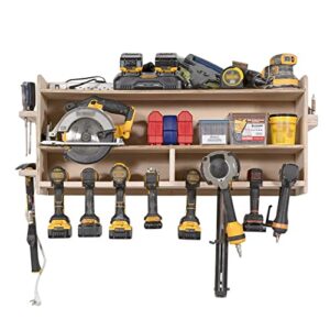 shedorize tool organizer - cordless tool storage made with wood – perfect wall mounted power tool organizer - great for garages, sheds, & workshops - fully assembled (10" d x 40" w x 20" h)