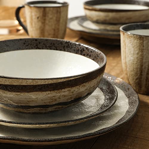 Stone Lain Lucy Porcelain 16-Piece Round Dinnerware Set, Beige