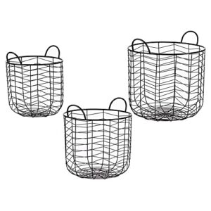 set of round baskets black metal (3 pieces)