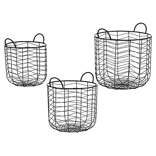 Set of Round Baskets Black Metal (3 Pieces)