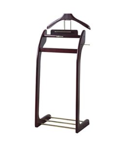 proman products windsor valet suit stand vl36140 with top tray, contour hanger, trouser bar, tie & belt hooks and shoe rack, 17" w x 14" d x 40" h, mahogany