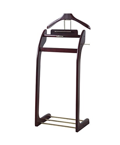 Proman Products Windsor Valet Suit Stand VL36140 with Top Tray, Contour Hanger, Trouser Bar, Tie & Belt Hooks and Shoe Rack, 17" W x 14" D x 40" H, Mahogany