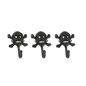 zeckos set of 3 rustic brown cast iron skull and crossbones decorative wall hooks - pirate themed towel, clothing or coat rack - gothic décor - 5.5 inches high