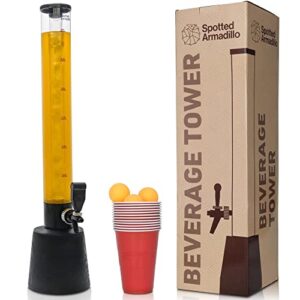 spotted armadillo 3l / 101 oz. beer dispenser with ice tube and b pong party gift set | cold drink tower | beverage tap for parties and gameday | holiday gifts (1 set)