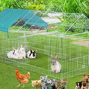 71" x 30" Galvanized Steel Foldable Outdoor Chicken Coop Run Metal Pet Hutch Enclosure Small Animal Playpen Waterproof Cover for Rabbits Chickens