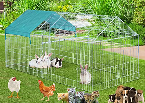 71" x 30" Galvanized Steel Foldable Outdoor Chicken Coop Run Metal Pet Hutch Enclosure Small Animal Playpen Waterproof Cover for Rabbits Chickens