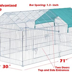 71" x 30" Galvanized Steel Foldable Outdoor Chicken Coop Run Metal Pet Hutch Enclosure Small Animal Playpen Waterproof Cover for Rabbits Chickens