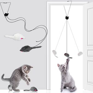 4 pieces hanging door cat toy interactive bouncing mouse cat toy stress relieve hanging cat toys for cat with elastic band mouse shape cat feather toys for indoor outdoor cat play