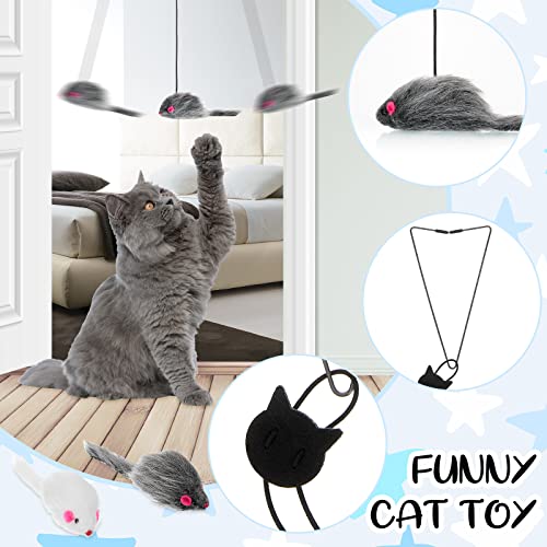 4 Pieces Hanging Door Cat Toy Interactive Bouncing Mouse Cat Toy Stress Relieve Hanging Cat Toys for Cat with Elastic Band Mouse Shape Cat Feather Toys for Indoor Outdoor Cat Play