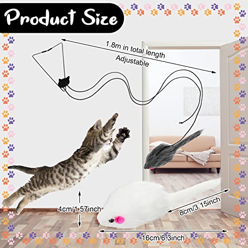 4 Pieces Hanging Door Cat Toy Interactive Bouncing Mouse Cat Toy Stress Relieve Hanging Cat Toys for Cat with Elastic Band Mouse Shape Cat Feather Toys for Indoor Outdoor Cat Play