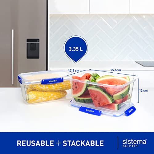 Sistema KLIP IT PLUS Food Storage Containers | 3.35 L | Airtight Containers Set | Leak-Proof Seal | Easy Locking Clips | BPA-Free | 3 Count