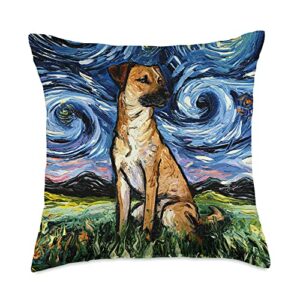 sagittarius gallery black mouth cur starry night dog animal art by aja throw pillow, 18x18, multicolor