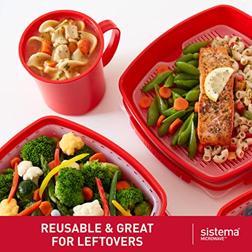 Sistema Microwave Soup Mugs | Microwave Food Containers with Steam Release Vents | 656 ml | BPA-Free | Recyclable with TerraCycle | Red | 3 Count