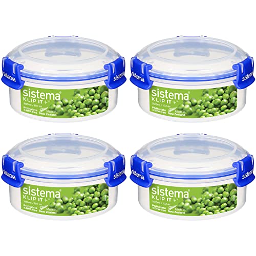 Sistema KLIP IT Round Food Storage Containers | BPA-Free | Blue Clips | 300 ml | 4 Count