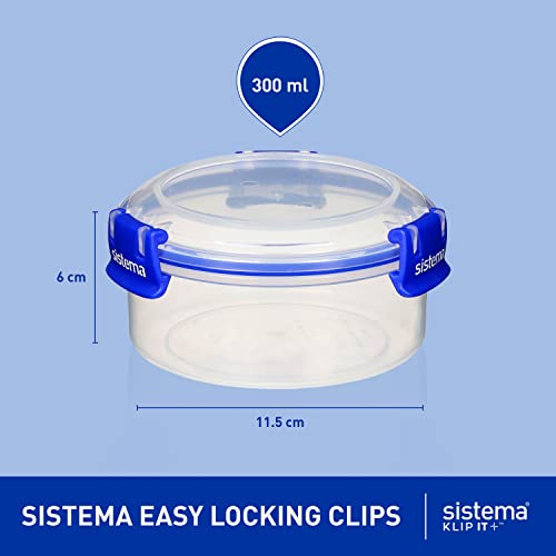 Sistema KLIP IT Round Food Storage Containers | BPA-Free | Blue Clips | 300 ml | 4 Count