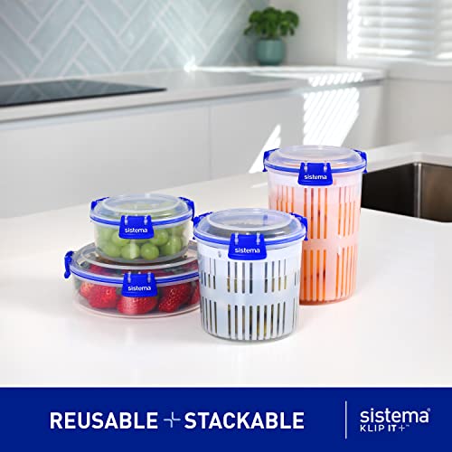 Sistema KLIP IT Round Food Storage Containers | BPA-Free | Blue Clips | 300 ml | 4 Count