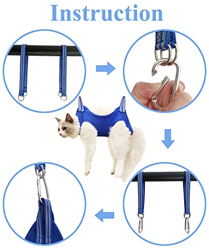 Kkiimatt 10 in 1 Pet Grooming Hammock Harness with Nail Clippers/Trimmer, Grooming Sling for Small Animals Nail Trimming/Clipping For Cat&Dog (XXS/Under 10lb Blue)