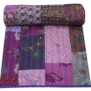 Kantha Quilt, Indian Cotton Bedspread, Twin Size Reversible Bed Sheet, Handmade Kantha Throw,Floral Bed Cover
