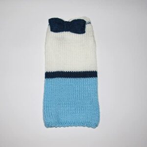 Tiny Dog Sweater Small Boy Teacup Dog Clothes Male Yorkie Chihuahua Clothing Mini Shih Tzu Outfit Pug Male - Knitted Puppy Costume with Ribbon Blue White (XXXS)