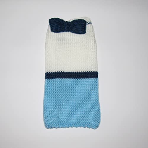 Tiny Dog Sweater Small Boy Teacup Dog Clothes Male Yorkie Chihuahua Clothing Mini Shih Tzu Outfit Pug Male - Knitted Puppy Costume with Ribbon Blue White (XXXS)