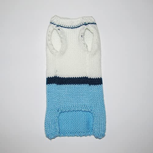 Tiny Dog Sweater Small Boy Teacup Dog Clothes Male Yorkie Chihuahua Clothing Mini Shih Tzu Outfit Pug Male - Knitted Puppy Costume with Ribbon Blue White (XXXS)