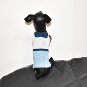 Tiny Dog Sweater Small Boy Teacup Dog Clothes Male Yorkie Chihuahua Clothing Mini Shih Tzu Outfit Pug Male - Knitted Puppy Costume with Ribbon Blue White (XXXS)