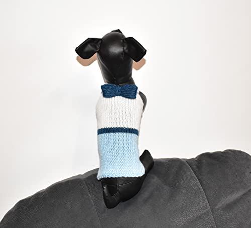 Tiny Dog Sweater Small Boy Teacup Dog Clothes Male Yorkie Chihuahua Clothing Mini Shih Tzu Outfit Pug Male - Knitted Puppy Costume with Ribbon Blue White (XXXS)