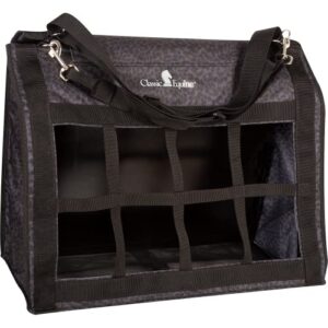 classic equine topload hay bag, black leopard