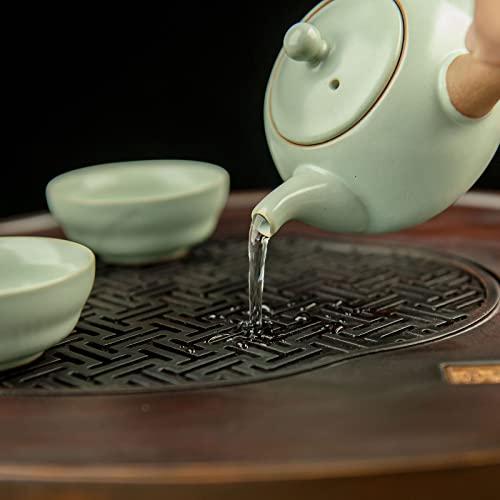 Bamboo Tea Tray Hua Xia Zhi Chuang Irregular Oval Shape, Chinese Gongfu Tea Table Serving Tray, Serving Box Reservoir Type (Big)