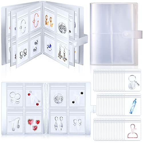 2 Pcs Transparent Jewelry Organizer Book Travel Jewelry Storage Book Portable Jewelry Album with Clear PVC Bag for Earring Stud Ring Card Photos (160 x 2 Card Slots and 100 PVC Bags)