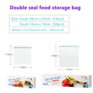 Double seal food storage bags, water proof zipper plastic bags (Small 16cm x 14cm) 30pcs