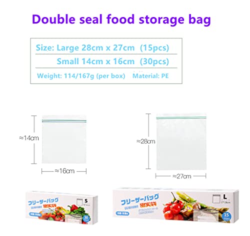 Double seal food storage bags, water proof zipper plastic bags (Small 16cm x 14cm) 30pcs