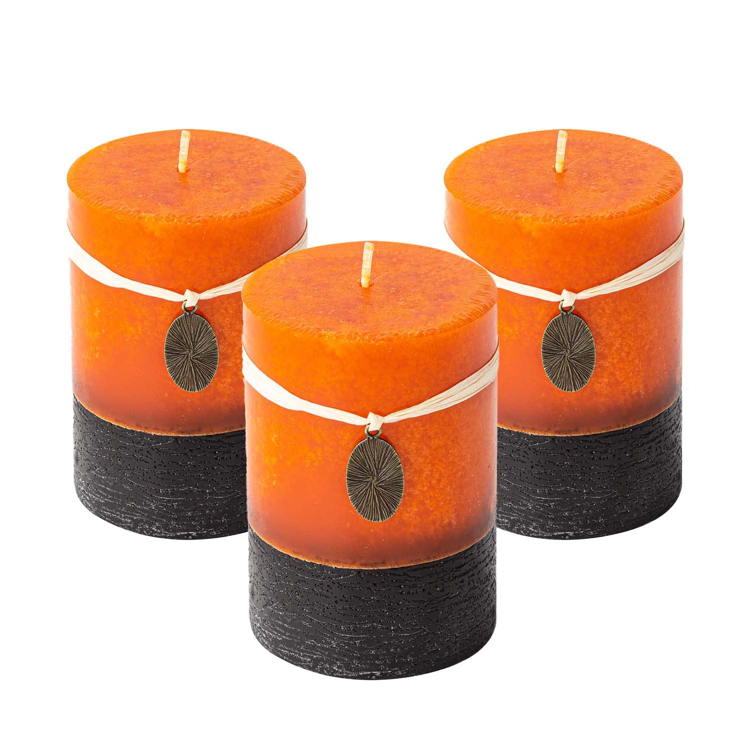 Rustic Pillar Candles Mottled 3x4'' Home Décor Handmade (3 Packs, Orange)