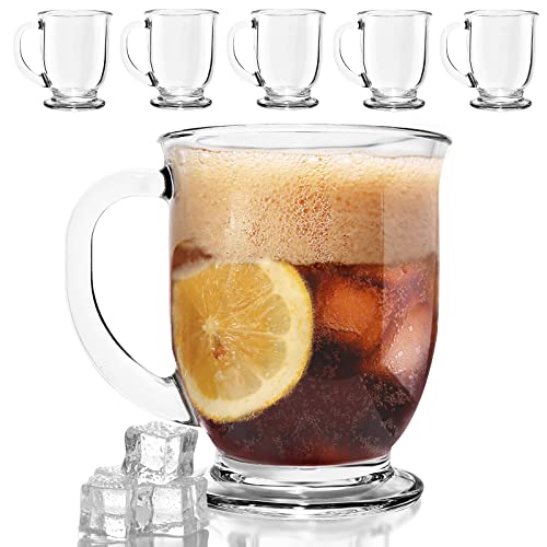 SZUAH 15 OZ Clear Coffee Mug, Clear Mugs, (6 Pack) Glass Coffee Mugs with Handles Glass Mugs for Hot Beverages, Perfect for Coffe Latte Cappuccino Beer Juice, Microwave, Dishwasher Safe