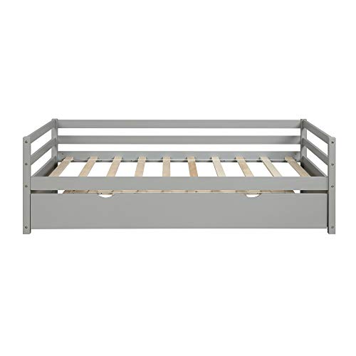 Merax Daybed with Trundle, Solid Wood Bed Frame for Teens/Adults, Easy Assembly, No Box Spring Needed, Gray