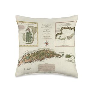 ruatan and rattan island atlas roatan honduras vintage map throw pillow, 16x16, multicolor