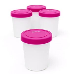 Quitrillo - Premium Mini Tub Ice Cream Storage Containers, 6 oz.each-Set of 4, Freezer, Pantry Storage. Silicone Lid, Reusable. Snack Containers, BPA free, Stickers to Label INCLUDED!