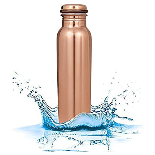 Copper Water Bottle with Lid 34 Oz - Ayurvedic 100% Pure Copper Drinking Vessel, Drink More Water Bottle, Solid Copper Handcrafted Bottle 1000 ml for Home, Office, Hotel, Yoga and Gifting (1 Litre)