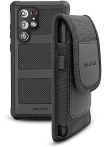 encased 2-in-1 belt pouch with rugged case for samsung galaxy s22 ultra - shockproof cover with ballistic nylon phone holster clip (s22-ultra)