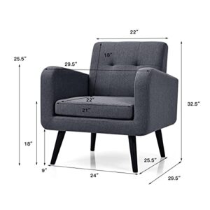 Single Sofa w Wood Legs, Grey Mikalo Sofa Sofa Bed Sofas for Living Room Living Room Furniture Floor Sofa Furniture for Living Room Sofa Bed Couch Fold Out Couch Bed