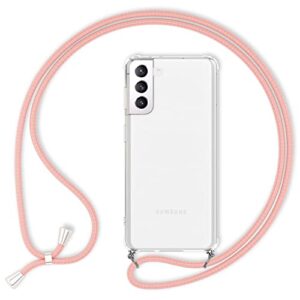 nalia necklace cover with band compatible with samsung galaxy s22 case, transparent anti-yellow phonecase & adjustable holder strap, rugged crossbody hardcase & silicone bumper, color:pink