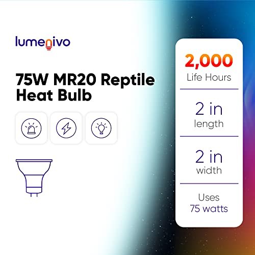 lumenivo 75W MR20 Heat Light Bulb for Reptiles Reptile Light for Carolina Custom Cages UVB Halogen Basking Light - GU10 Twist Lock Base Bulb for Turtle, Bearded Dragon, Other Reptiles - 1 Pack