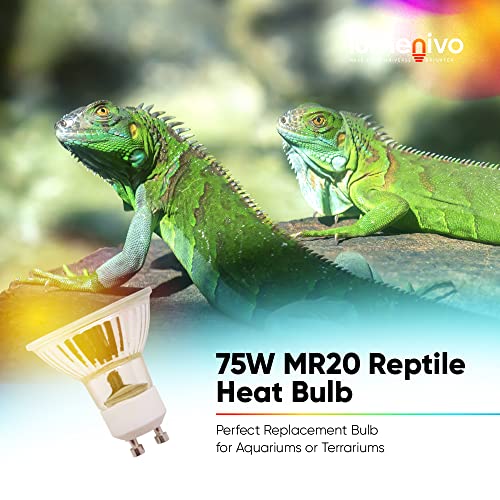 lumenivo 75W MR20 Heat Light Bulb for Reptiles Reptile Light for Carolina Custom Cages UVB Halogen Basking Light - GU10 Twist Lock Base Bulb for Turtle, Bearded Dragon, Other Reptiles - 1 Pack