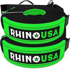 rhino usa recovery tow strap (3" x 20') + tree saver strap (8' x 3") - lab tested 31,518lb break strength - emergency off road recovery rope combo