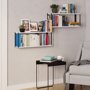 Wallniture Roca White Floating Shelves for Wall Storage, 24"x6" Floating Bookshelf for Living Room Decor, 2 Tier Wood Shelf Set of 2