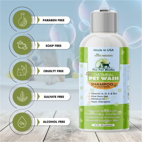 Pro Pet Works All Natural Soap Free 5 in 1 Oatmeal Dog Shampoo and Conditioner-Moisturizing Formula for Dandruff Allergies & Itchy Dry Sensitive Skin-Puppy Grooming for Smelly Dogs -128oz